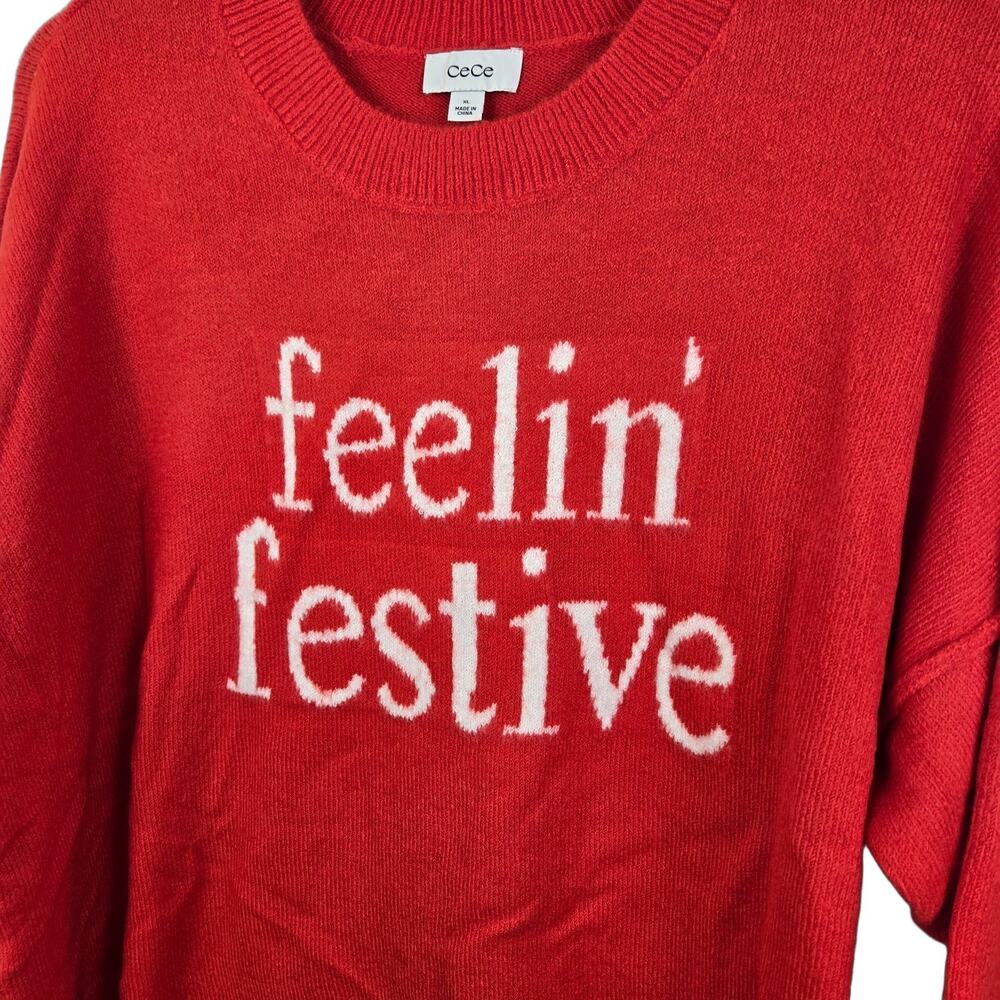 CHRISTMAS HOLIDAY CeCe Feelin' Festive Sweater Women XL Red Holiday Graphic NWT